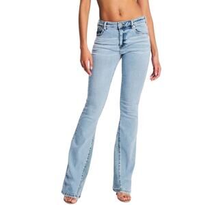 Ser.o.ya Demi Mid Rise Flare Jean in Coastline Light Wash Two Tone Denim